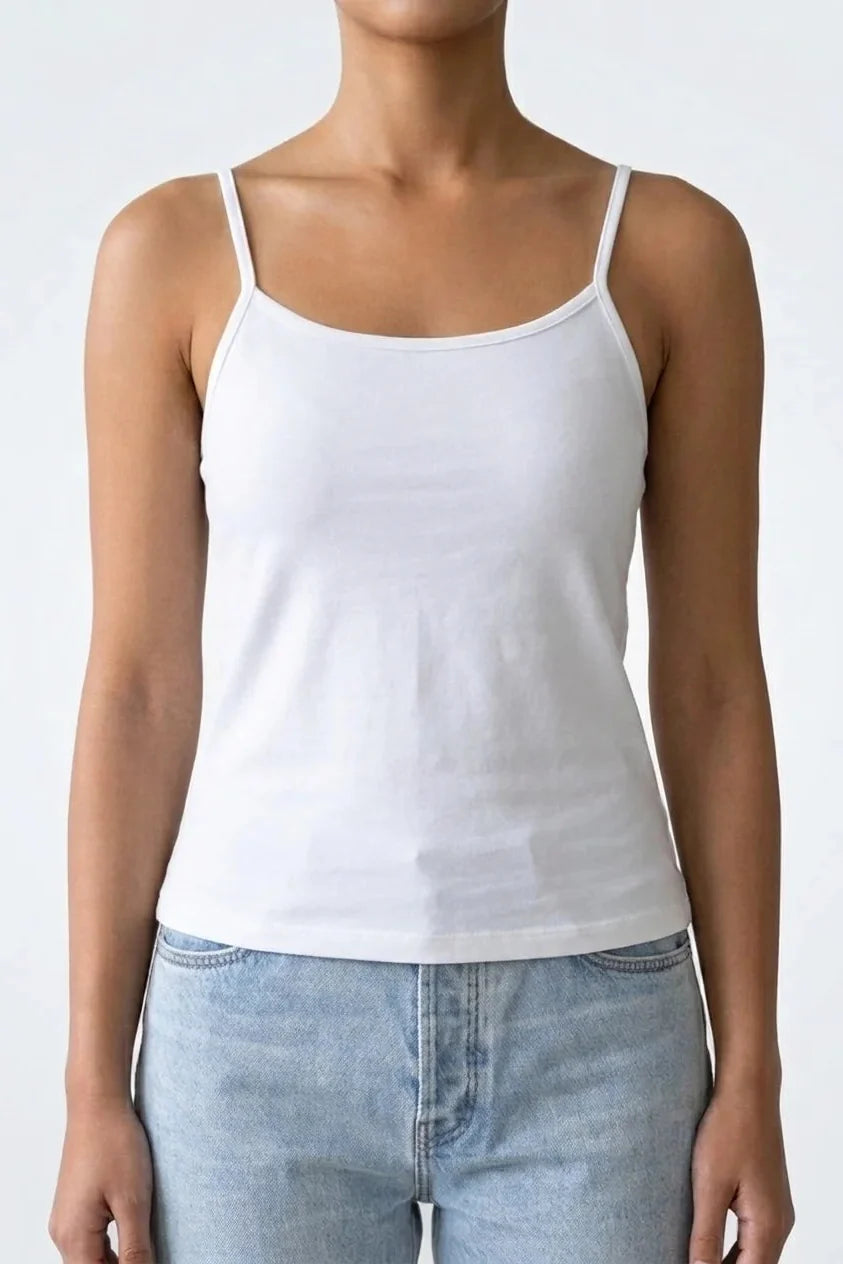 White cotton camisole with spaghetti straps, Amna Ali Nawaz