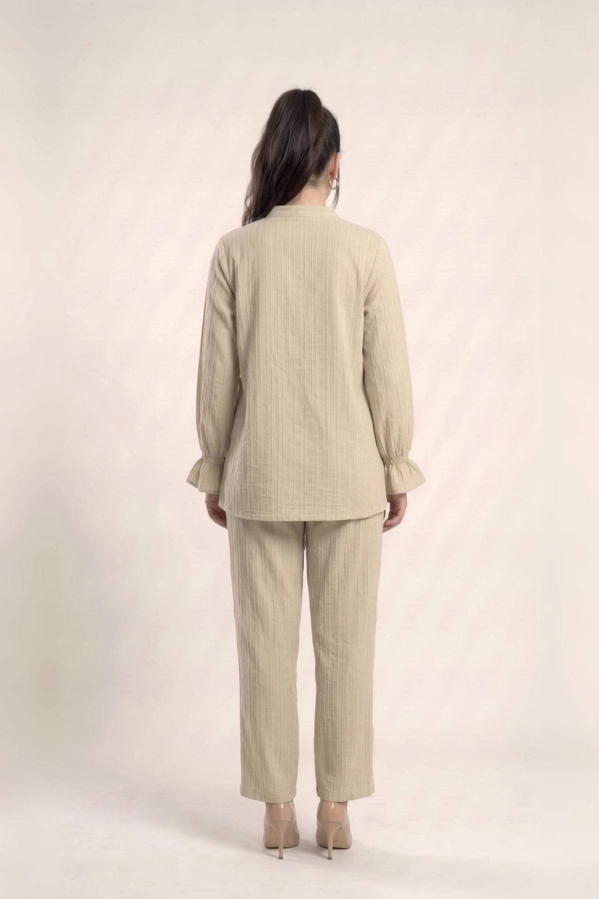 Textured Cotton Co Ord Set for Women in Sand