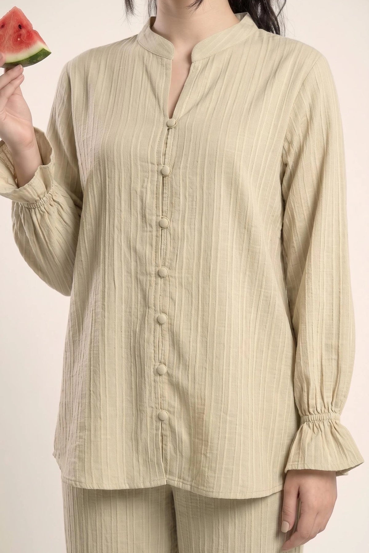 Textured Cotton Co Ord Set for Women in Sand