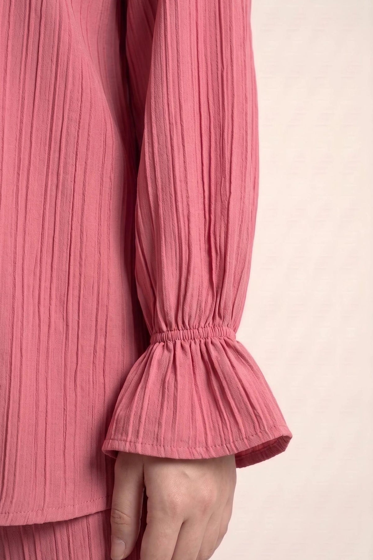 Textured Cotton Co Ord Set for Women in Coral Pink