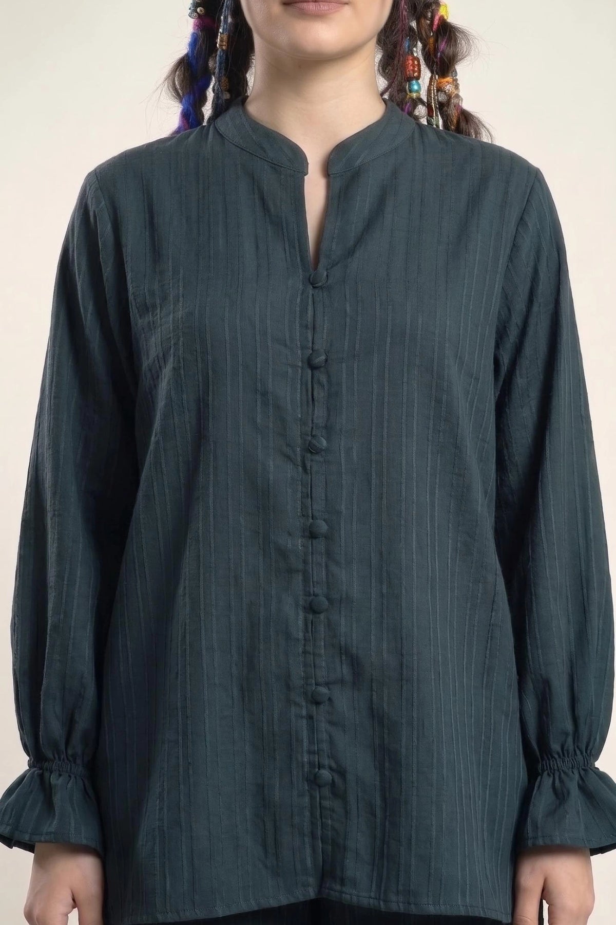 Textured Cotton Co Ord Set for Women in Dark Teal