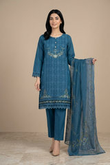 3 Pc Printed Embroidered Suit - 8044 - (Cotton Lawn With Monarch Dupatta)