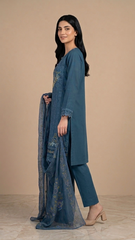 3 Pc Printed Embroidered Suit - 8044 - (Cotton Lawn With Monarch Dupatta)