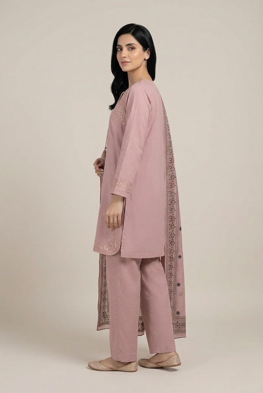 3 Pc Embroidered Suit - 8048 - (Lawn Cotton With Monarch Dupatta)