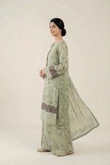 3 Pc Printed Embroidered Suit - 8052 - (Lawn Cotton With Monarch Dupatta)