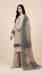 3 Pc Printed Embroidered Suit - 8053 - (Lawn Cotton With Monarch Dupatta)
