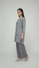 2 Pc Solid Embroidered Set - 6004