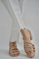 Pleated Embroidered Cigarette Pants (WHITE)