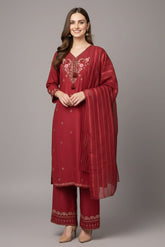 3 Pc Embroidered Suit - 8007 - (Cotton Lawn / Chiffon Silk Dupatta)