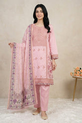 3 Pc Embroidered Suit - 8018 - (Cotton Silk With Monarch Dupatta)
