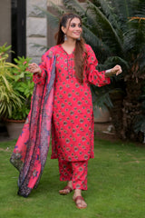 3 Pc Printed Lawn Suit - NAJJAT