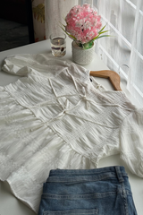 Puff Sleeve Peplum Blouse (White)