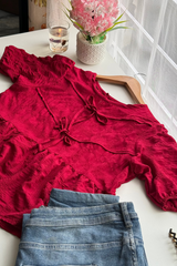 Puff Sleeve Peplum Blouse (Maroon)