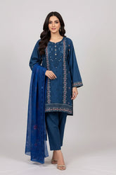 3 Pc Embroidered Suit - 8014 - (Cotton Suit / Monarch Dupatta)