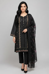 3 Pc Embroidered Suit - 8012 - (Cotton Suit / Monarch Dupatta)