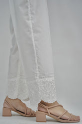 Pleated Embroidered Cigarette Pants (WHITE)