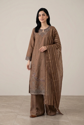 3 Pc Embroidered Suit - 8031 - (Cotton Silk With Monarch Dupatta)