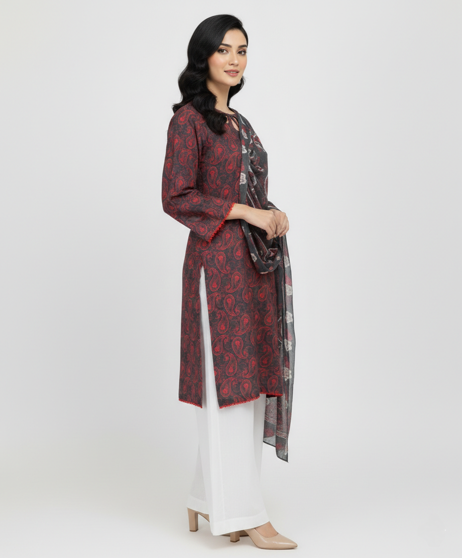 Lawn Shirt With Monarch Dupatta - SAMEEN