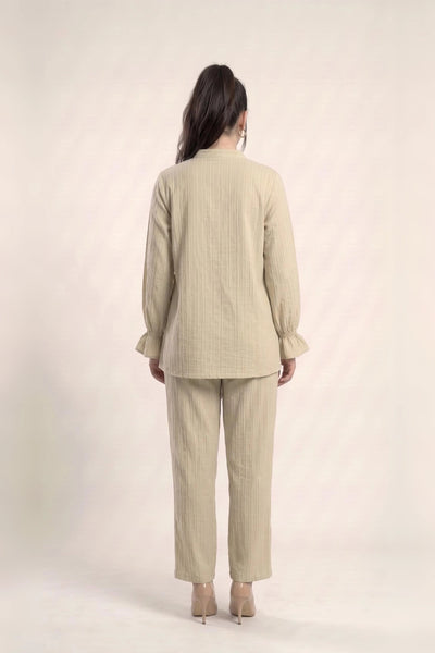 Textured Cotton Co Ord Set for Women in Sand