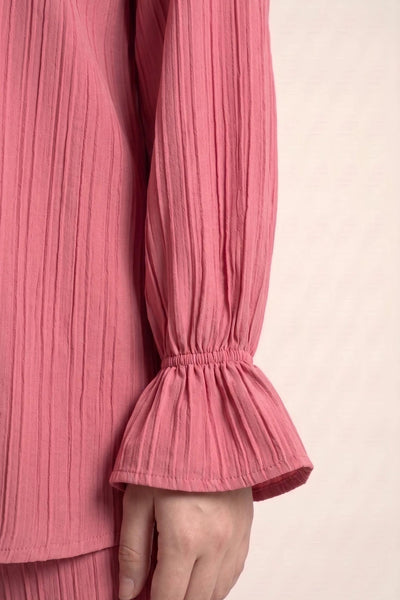 Textured Cotton Co Ord Set for Women in Coral Pink