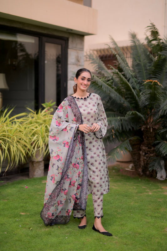 3 Pc Printed Lawn Suit - ANIKAY