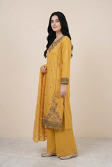 3 Pc Embroidered Suit - 8029 - (Cotton Silk With Monarch Dupatta)