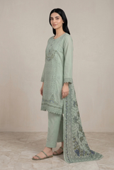 3 Pc Printed Embroidered Suit - 8042 - (Cotton Lawn With Monarch Dupatta)