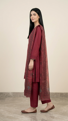 3 Pc Printed Embroidered Suit - 8045 - (Cotton Lawn With Monarch Dupatta)