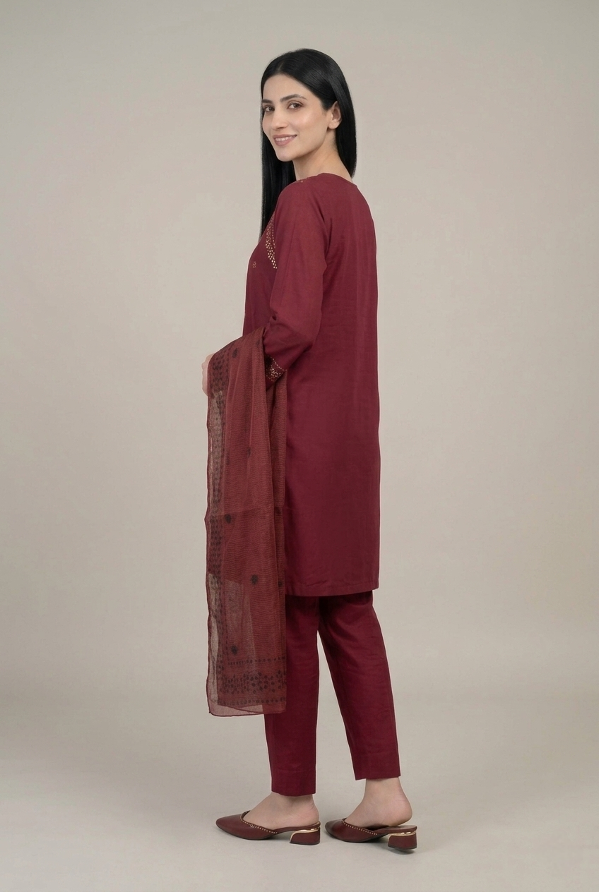 3 Pc Embroidered Suit - 8046 - (Lawn Cotton With Monarch Dupatta)