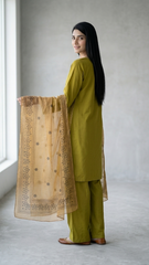3 Pc Embroidered Suit - 8049 - (Lawn Cotton With Monarch Dupatta)