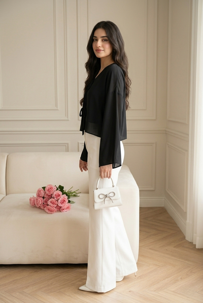 FRONT BOW BLOUSE - BLACK