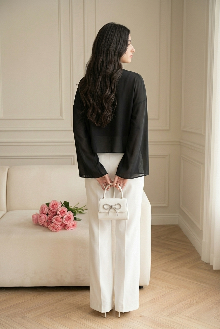 FRONT BOW BLOUSE - BLACK