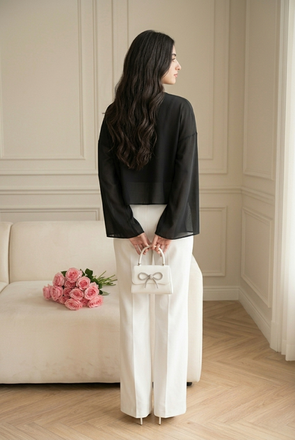 FRONT BOW BLOUSE - BLACK