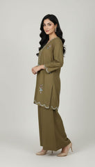 2 Pc Solid Embroidered Set - 6007