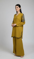 2 Pc Solid Embroidered Set - 7008