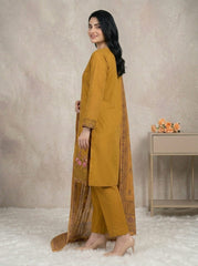 3 Pc Embroidered Suit - 8019 - (Cotton Silk With Monarch Dupatta)