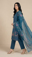 3 Pc Embroidered Suit - 8027 - (Cotton Silk With Monarch Dupatta)