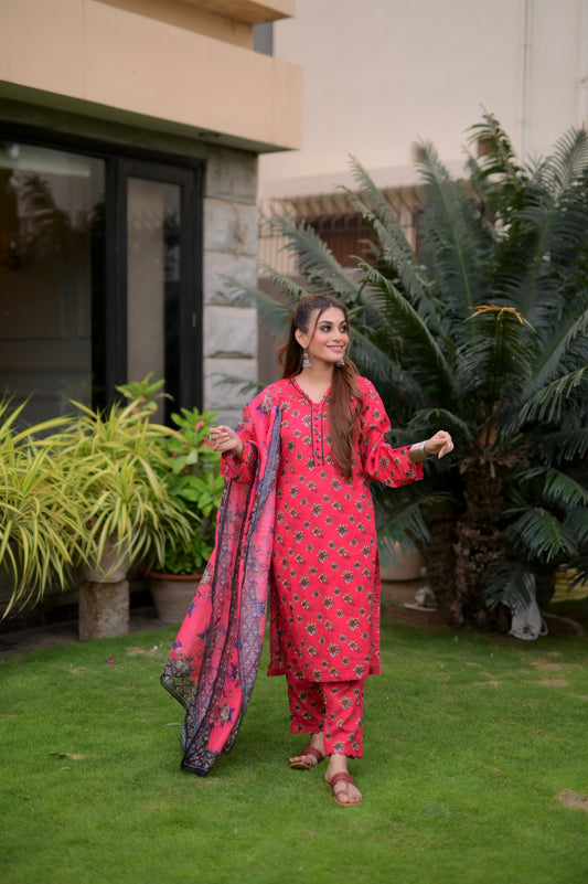 3 Pc Printed Lawn Suit - NAJJAT