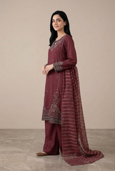 3 Pc Embroidered Suit - 8033 - (Cotton Silk With Monarch Dupatta)
