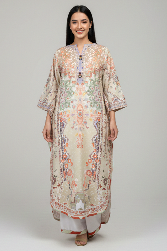2 Pc Silk Kaftan Set (With Side Pockets) - 2001