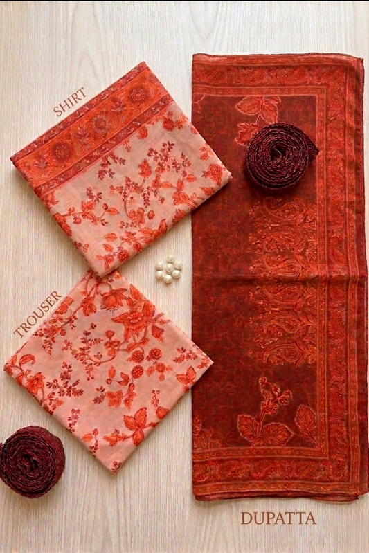 3 Piece Unstitched Lawn Suit with Chiffon Dupatta - US-8882