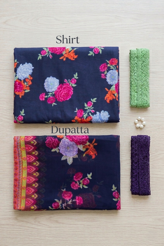 3 Piece Unstitched Lawn Suit with Chiffon Dupatta - US-8883