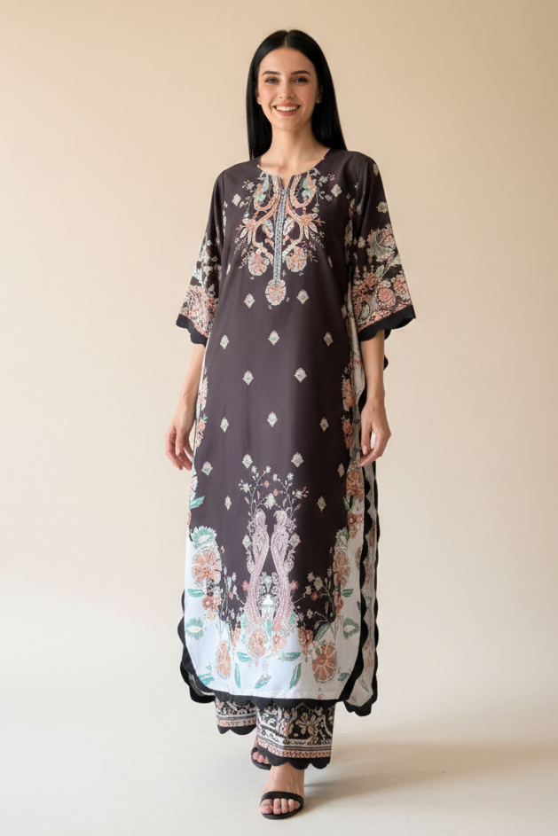 2 Pc Silk Kaftan Set (With Side Pockets) - 2006