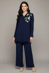 Textured CO-ORD SET (Embroidered - Navy Blue) - 008