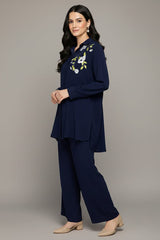 Textured CO-ORD SET (Embroidered - Navy Blue) - 008