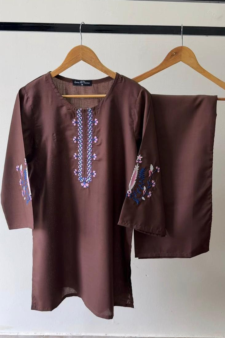 2 Pc Embroidered Solid Set - 3003