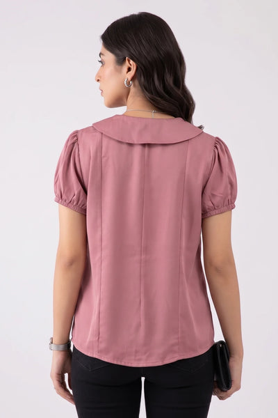 Rosewood Peter Pan collar blouse, back view – Amna Ali Nawaz