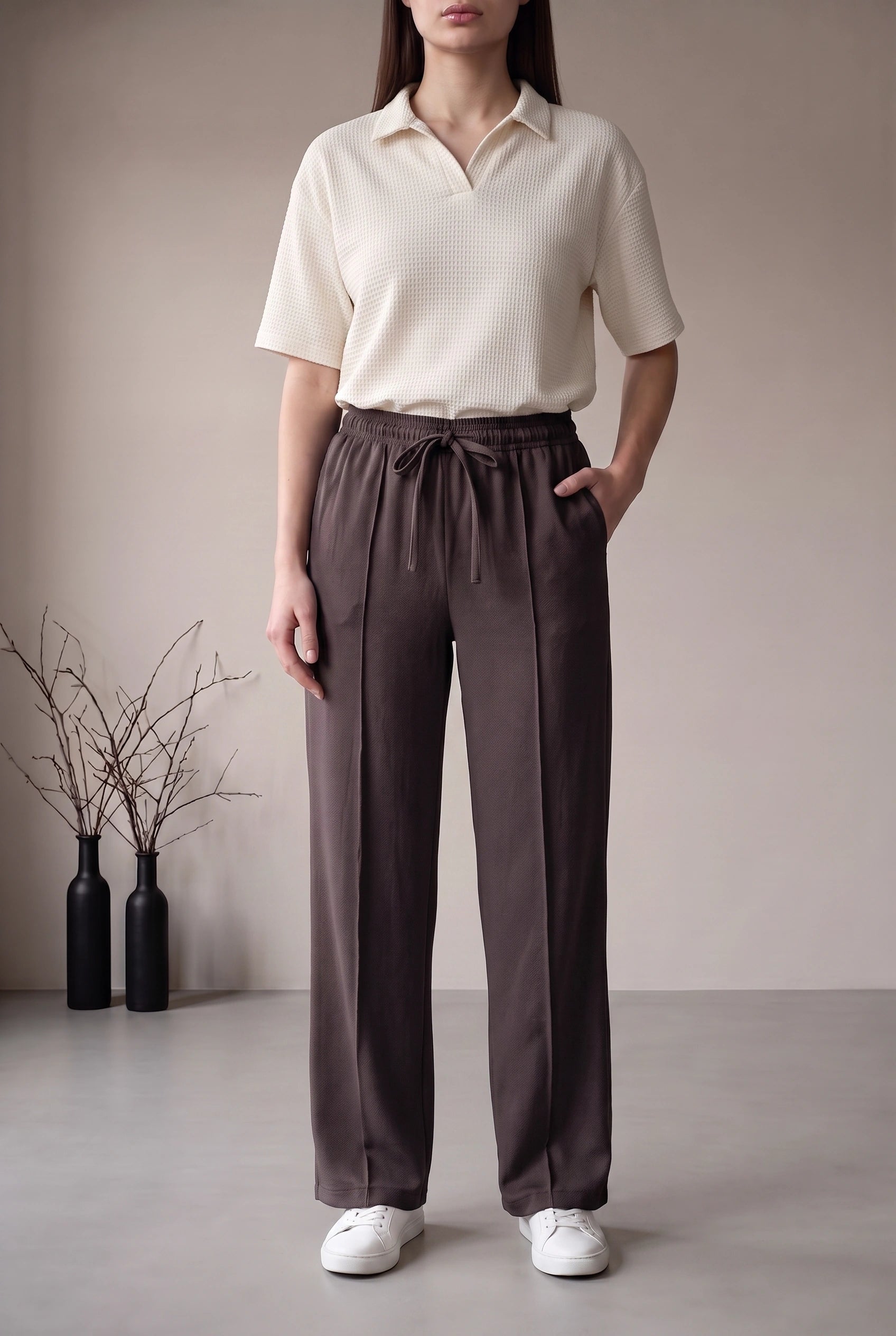 FRONT SEAM TROUSER - DARK BROWN