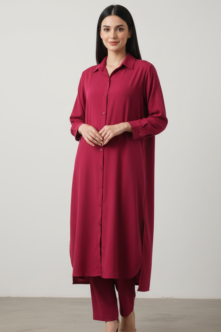 2PC SOLID BUTTON-DOWN SET (RED)