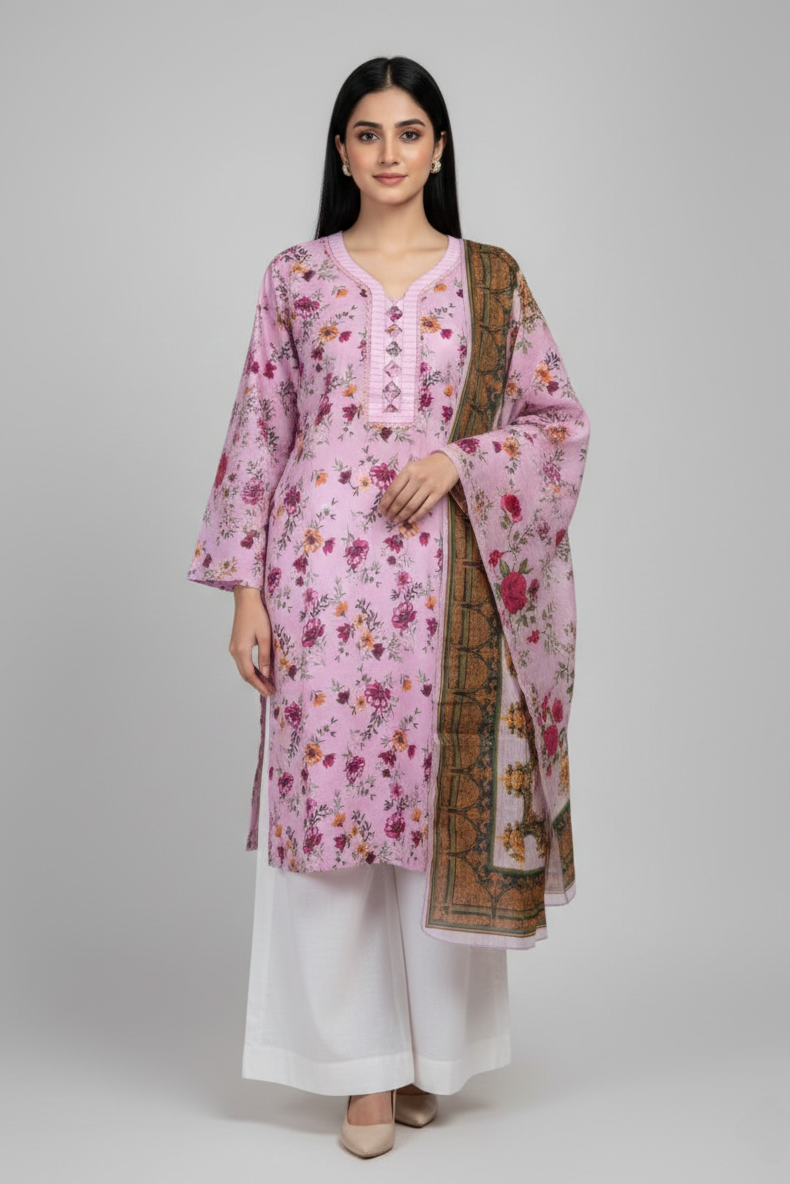 Lawn Shirt With Monarch Dupatta - GULNAAZ